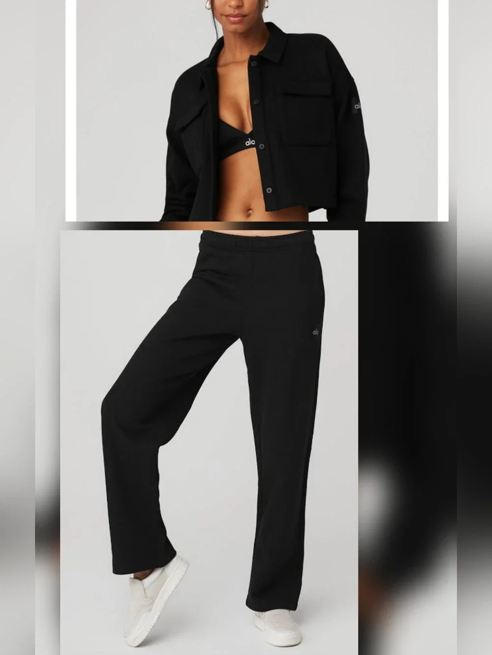 Alo Yoga Renown 2pc Set Cropped Button Up Sweatshirt And Straight Leg Pant S/M